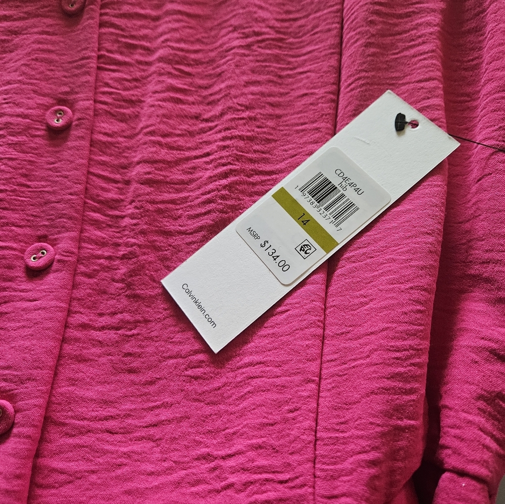 Calvin Klein Hibiscus Pink Sleeveless Button-Down Midi Dress Size 14 NWT - Picture 3 of 15